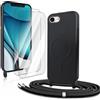 CaseLover Cover Magnetica compatibile con iPhone 16E/17E con Cordino, Nero | Custodia con Laccio Collana Regolabile, Morbida Silicone Case, con 2 Pellicole Vetro Temperato, Antiurto Protettiva Cover