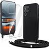 CaseLover Cover Magnetica per Samsung Galaxy S25 Ultra con Cordino, Custodia con Laccio Collana Regolabile Morbida Silicone Case con 2 Pezzi Pellicole Vetro Temperato Antiurto Protettiva Cover, Nero
