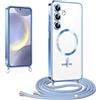 CaseLover Cover Magnetica per Samsung Galaxy A26 5G con Cordino, Blu | Compatibile MagSafe, Custodia con Laccio Collana Tracolla Collo, Trasparente Placcatura Silicone, Antiurto Protettiva Case