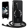 CaseLover Cover Magnetica per Samsung Galaxy S25 Plus con Cordino, Custodia con Laccio Collana Regolabile Morbida TPU Silicone Case Antiurto Trasparente Protettiva Cover per Samsung S25+ 5G, Nero