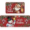 SYTTNUM Zerbino Natalizio,Set di 2 Tappeti da Cucina Merry Christmas,Tappetino con Motivo Babbo Natale Pupazzo di Neve,Antimacchia e Antiscivolo,Decorazioni Natalizie,2pezzi 40x60cm&40x120cm
