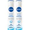 Nivea Fresh Natural Deodorante Spray 150 ml, antitraspirante per una protezione 48h 2x150 ml