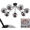 hofstein Plafoniera Gastor moderna lampada da soffitto in metallo/vetro nero fumo, lampada in design retrò/vintage con ombrelli in vetro (Ø 15 cm), 7 luci, 7 x E14, senza lampadina