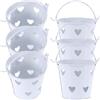 MAGICLULU Set da 6 Piccoli Secchi in Ferro Bianco con Manici, Secchielli Decorativi per Bomboniere e Porta Confetti per Matrimonio e Feste