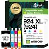 VICTONER Cartucce 924 924XL con Chip Compatibili per HP 924 Cartucce XL 924XL 924e per HP OfficeJet Pro 8120e 8130e 8122e 8132e 8124e 8125e 8134e 8135e 8120 8122 8123 8130 (Nero Ciano Giallo Magenta 4-Pack)
