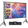LEORFI Schermo Proiettore 150" Cavalletto Treppiede Portatile Cinema Casa 4K 16:9