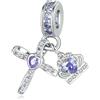YOUFENG Jewellery Ciondolo a forma di croce in argento, adatto per braccialetti Pandora, corona di compleanno, ciondoli pendenti, gioielli regalo per donne, Zirconia cubica