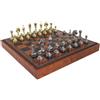Italfama Set Di Scacchi In Metallo 3 In 1 Con Tavola In Faux Pelle, Dama E Backgammon