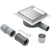 KEOKBON Canalina per doccia quadrata in acciaio inox con sifone a 360°, filtro per capelli 2 in 1, piastrellabile, scarico doccia 150 x 150 mm, 2 adattatori di scarico DN50 DN40