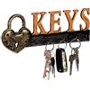 Relaxdays Appendi Chiavi da Parete, 5 Ganci, Lucchetto e Scritta "Keys", in Ghisa, Vintage, 10x26x3 cm, Arancione/Nero
