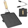 AWAOVV Bistecchiera in ghisa, 23 x 23 cm, con manico pieghevole in legno e clip alimentari, manico pieghevole in ghisa, piastra antiaderente per cottura a induzione, padella rettangolare