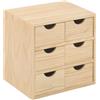 Cassettiera in legno mini 3x2 cassetti impiallacciata pino 28x28x20 cm beige