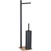 Piantana portarotolo e portascopino bagno Trilly H 63 cm bambù/nero opaco