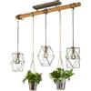 Trio Lampadario a sospensione con 2 porta piante e 3 luci in metallo Ø 100 x150 cm