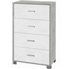 Cassettiera in kit 4 cassetti Sarmog 112x70x41 cm cemento/bianco