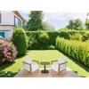 Salotto da giardino Frederik alluminio effetto legno con cuscini bianco 2 posti