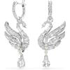 Swarovski Swan Orecchini Pendenti, con Pavé di Cristalli, Zirconia Trasparenti e Crystal Pearls Swarovski, Taglio Pear, Placcatura in Tonalitŕ Rodio, 4,1 x 1,7 cm; peso (singolo orecchino) 2,6 g