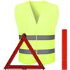 ZenHuaXinTon Set triangolare 2 in 1 per auto/moto | Triangolo di segnalazione per auto e gilet ad alta visibilità con riflesso a 360°, pieghevole in custodia compatta