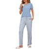 Jahetuul Pigiama da Donna Cotone Manica Corta e Leggero Pantaloni Lungo a Quadri Pigiami Due Pezzi da Donna con Tasche e Coulisse S-3XL