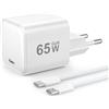 YISH 65W Caricatore USB C Rapido - GaN PD3.0 Caricabatterie USB C Alimentatore Presa Compatibile con iPhone 17 16 15 Galaxy S26 S25 MacBook Carica Batterie Cellulare Tipo C Spina, con 60W Cavo C 1M