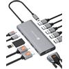 NOVOO Docking Station 12-in-1 con Triplo Display, Doppio HDMI 4K@60Hz, VGA, 5 Porte Type-A, PD 100W, Porta Dati Type-C, Lettore SD/TF, Multiporta Hub per MacBook M3/DELL/HP