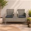 Juskys panca da giardino Monaco in polyrattan - 2 posti con tavolo e cuscini - 133×63×84 cm - resistente alle intemperie per balcone e terrazza - grigio melange