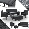Juskys Salotto da Giardino in Rattan Torino - Set 6 pezzi - 7 persone - Arredo da esterno con poltrone, sgabelli, tavolo & cuscini - Nero