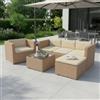Juskys Lounge in polyrattan Punta Cana L resistente alle intemperie con divano, poltrona, sgabello, tavolo e cuscini - 4-5 persone - set di mobili da giardino lounge crema/sabbia