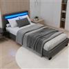 Juskys letto imbottito Paris da 90x200 in grigio - Struttura con LED, tessuto e rete a doghe - Letto singolo