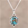 Lush Blu Rame Gemma Pietra Turchese 925 Argento Sterling Fatto a Mano Ciondolo