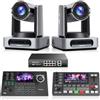 Tenveo Kit Telecamera PTZ - 2 Telecamere NDI PTZ 4K 60FPS, Auto-Tracking AI3.0, Zoom 30X, SDI/HDMI/USB3.0/LAN(PoE), Controller Joystick PTZ Screen da 5", Switch PoE e Mixer Video per Live Streaming