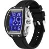findtime Tonneau Orologio da polso digitale da uomo, impermeabile, alla moda, con grande numero, LED, sveglia, calendario, doppio fuso orario, cinturino in silicone casual, Nero e argento., Casual