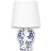KORAT - Lampada da Tavolo Azulia in Ceramica Decorata Blu e Bianca con Paralume in Tessuto, Attacco E27, Lampada Comodino Salotto Camera da Letto, Stile Classico Elegante - Alta - 17x17x31,5 Cm