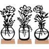 UNUS® Set di 3 vasi decorativi con fiori in metallo con base in bambù, colore nero o bianco, elegante decorazione da tavolo per soggiorno, davanzale o balcone