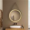 EMKE Specchio da Bagno Rotondo con Illuminazione, 50 cm - Specchio LED con 3 Colori di Luce Dimmerabili, Anti-Appannamento, Interruttore Tattile, Memoria e Striscia di Specchio Nera