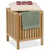 Relaxdays Pouf Portabiancheria, Cesto da Bagno 30 l, HLP: 51x389x38 cm, Sgabello Contenitore in Legno, Naturale Bianco