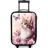 NoBoringSuitcases.com® Valigia Per Bambini Compatto 48x31x19 cm Bagaglio Ultraleggero Trolley A Mano Rigidi LED Ruote Valigie Neonato - Ragazze - Gattino - Farfalle - Viola