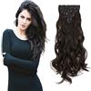 Cybelleza Extension Capelli Clip Ricci Mossi 50cm 7PCS Extension per Capelli Sintetici Finti Lunghi Allugamento Effetto Naturale Ondulati Full Head Set Posticci per Donna (Marrone medio)