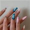 Kaiperala 24 unghie finte a mandorla media, stampa leopardata, punta francese, a pressione, a forma di stella, fiore, colla rimovibile su unghie acriliche, accessori per donne e ragazze