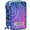 Seven Astuccio Scuola Elementare, 3 scomparti, Medie, con Matite, Pennarelli, Penne, 3 Zip, Mapset Girl, Bambina, Ragazza, viola/azzurro