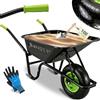 Juskys carriola da giardino - 100 litri di volume - Carico fino a 210 kg - Ruota pneumatica con cerchio in metallo e vasca zincata - Nero