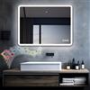 MIQU Specchio da bagno con illuminazione a LED, 100 x 60 cm, grande specchio Bluetooth e presa, interruttore tattile variabile, luce calda e bianca, anti-appannamento