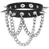 MILAKOO Bracciale nero bracciale in pelle con catene punk gotico bangle rivetto bottone a pressione regolabile