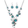 Yazilind, set di gioielli tibetani intagliati composto da una collana, crecchini da donna in argento e una conchiglia con decorazioni turchesi (segni, forme e simboli)