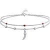 Bling Jewelry Amuleto Boho Dente Cornicello Corno Italiano Doppia Catena Peperoncino Cavigliera Perlina Rossa Per Donne Adolescenti .925 Argento Regolabile 9-10 Pollici