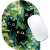 Velluxion Tappetino per mouse con gatto nero, 15,7 x 20,5 cm, design botanico verde, tappetino per mouse portatile ad angolo ovale con base antiscivolo per computer portatile, gatti neri