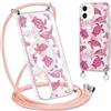 ZhuoFan Magnetica Custodia per iPhone 12 Pro/ 12 6,1 con Cordino, Trasparente Case Aesthetic Estivi Modello Tartaruga Rrosa Disegni Cover Compatibile con MagSafe Protezione Collana Femmina, 03