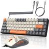 YINDIAO T8 Combo Tastiera e Mouse da Gioco RGB al 60% + Cavo USB C a Spirale,Tastiera Meccanica Cablata,Layout Compatto TKL a 68 Tasti,Mouse a Nido d'ape,Fino a 6400 DPI,per PC MAC PS5 -Grigio Scuro