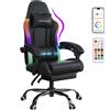 GTPLAYER Sedia da gaming GTPLAYER, sedia da ufficio, poltrona da gaming con barra luminosa LED e funzione di massaggio, sedia da gamer, sedia ergonomica per PC con telecomando, colore nero