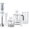 Braun MQ5245WH Minipimer con 5 ANNI DI ASSISTENZA, Frullatore ad immersione, 1000W, 4 accessori, 21 velocità di lavorazione, antischizzo, bianco/grigio